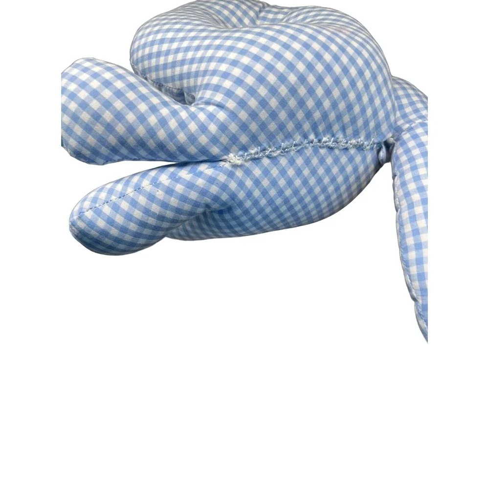 Handcrafted Stuffed Cat Pillow Baby Blue‎ Gingham Fabric Neck Bow Button - Picture 6 of 6